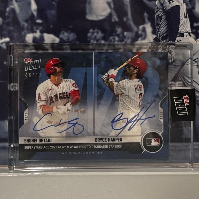 Shohei Ohtani Bryce Harper 2021 Topps Now MLB Blue Dual Autograph Auto MVP