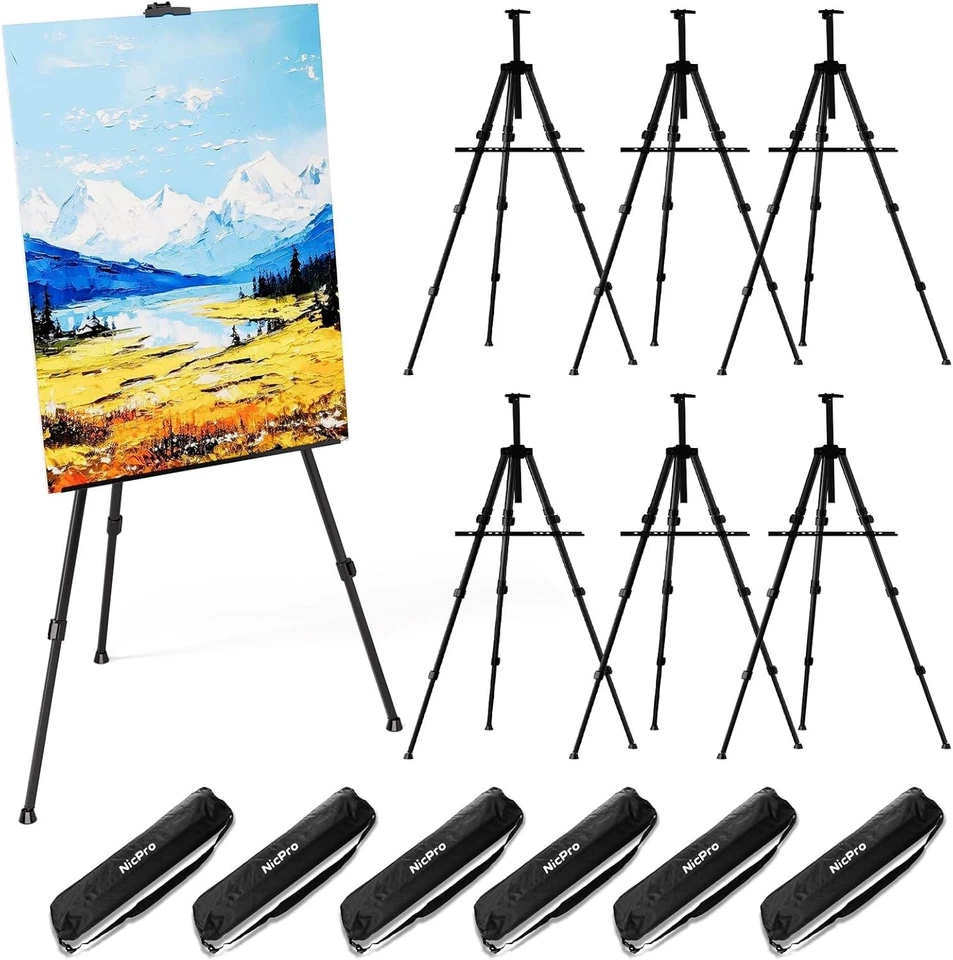 Adjustable Height Art Easels - 6 Pack Black Aluminum Tripods - Image 3 of 4