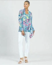 Clara Sun Woo Printed Mosaic Cardigan Open Front Groovy Colorful Women Small