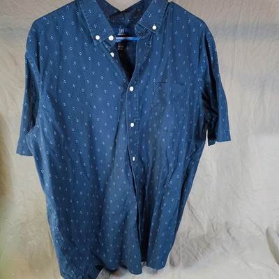 George Shirt Mens Large L Classic Fit Navy Blue Micro Print Short Sleeve Button