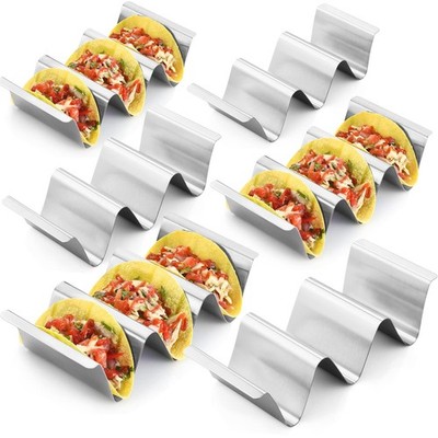 Taco Holder Stand, Steel, 6 Pack, Keeps Shells Upright, Oven Safe, Silver