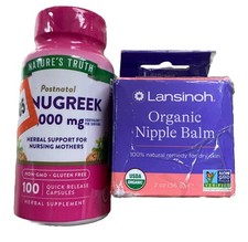 Lansinoh Organic Nipple Balm Breastfeeding 2oz Postnatal Fenugreek 100 Capsules