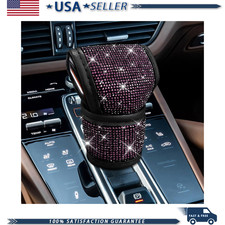 Crystal Gear Shift Cover Rhinestones Leather Shifter Protector Vehiccolor Pink