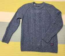 Mens Superdry Premium Cable Knit Store Knitted Sweater Heather Blue S Small