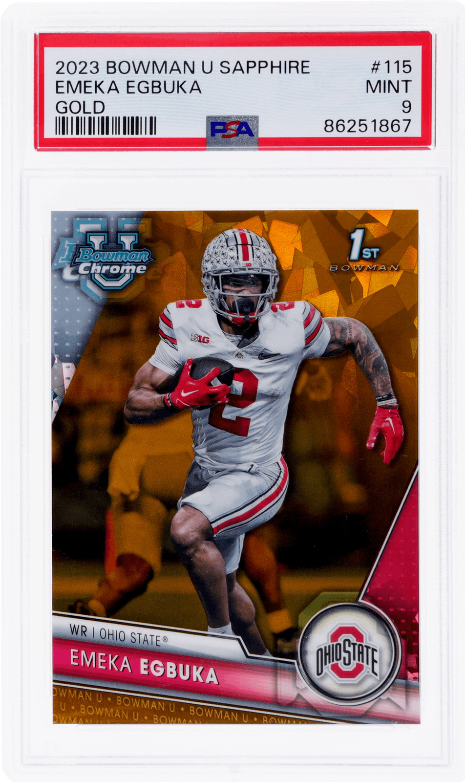 2023 Bowman University Chrome Sapphire Emeka Egbuka Gold #115 /50 PSA 9