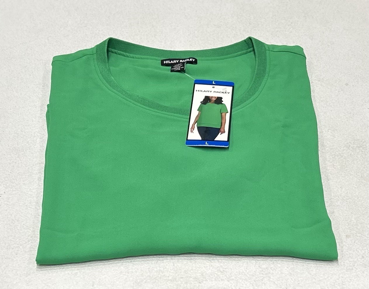 Hilary Radley Women's Short Sleeve Double Layer Blouse, Green, Size L