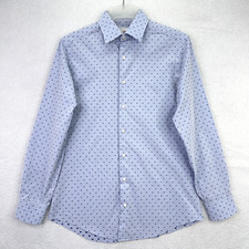 Ben Sherman Mens Dress Shirt 15 Blue Geometric Dot Tailored Slim Fit Cotton