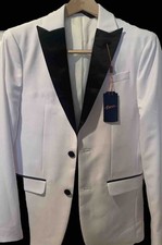 Egara White Tuxedo Jacket Satin Peak Lapel Slim Fit 36R Wedding Prom Cruise NWT