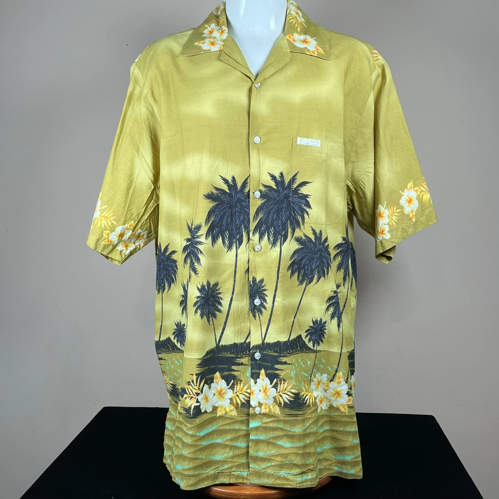 Palmera Hawaiian Mens Shirt 4XL St. Thomas Virgin Island Palm Trees Hibiscus