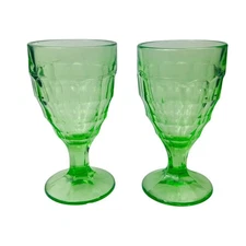 Vintage Hazel Atlas Green Depression Glass Water Goblet Colonial Block Pattern