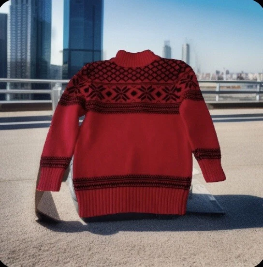 Camiseta Chaps Talla 6 Unisex Niños Rojo-Negro Flores de Acebo Manga L Cuello Simulado Punto en C Foto 2 de 4