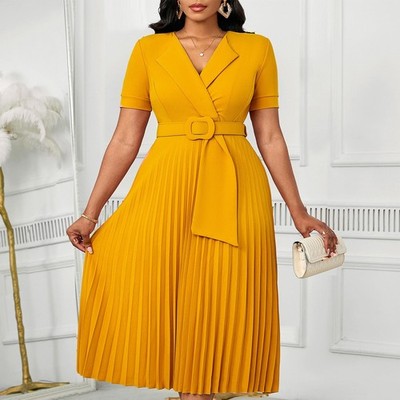 Women's Sexy Short Sleeves Midi Dress Elegant Evening Party Vintage Work Dresses