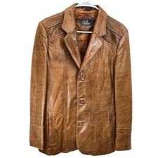 Vintage Eros Leathers Men's Cognac Brown Leather Lined Blazer Jacket Size 38