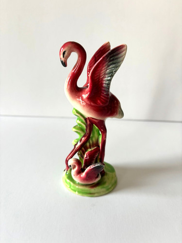 Flamingo Figurine Norleans Japan Ceramic Vintage 1950s Mother Chick Wings Spread