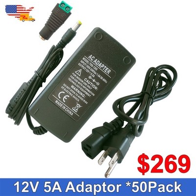 US Stock 12V Transformer 10~50 Pack 110V AC To 12V DC 5A 60W LED Power Supply