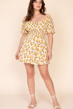 Reformation Jo Mini Dress Yellow Lemon Print Size 18 Puff Sleeve Summer Resort