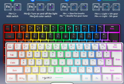 HXSJ L500 T300W 60% Wireless Gaming Keyboard Mouse Combo RGB Backlit White