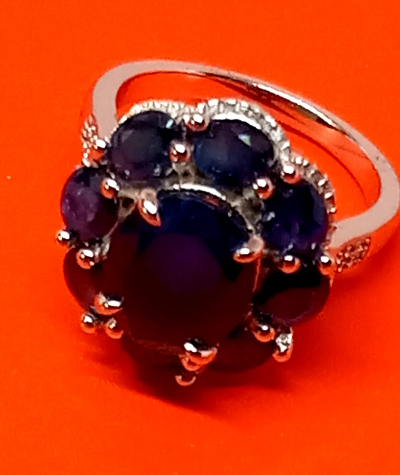 7.65 cts Masoala Sapphire White Topaz Sterling Silver Daisy Flower Ring Size 7 - Image 4 of 4