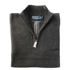 *NEW - POLO RALPH LAUREN MENS CLASSIC ½ Zip COTTON SWEATER : CHARCOAL - XXL
