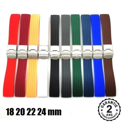 Bracelet de Montre Silicone Déployante 18 20 22 24 mm Huawei GT3 GT4 46mm Seiko - Photo 1/4