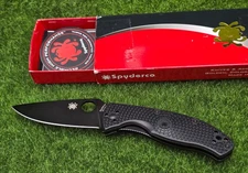 Spyderco Lightweight Tenacious Folding Knife 3.39" Black Plain Blade - C122PBBK