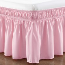 Pink Bed Skirt Queen Size 15 Inch Drop Elastic Wrap Around Dust Ruffle Solid