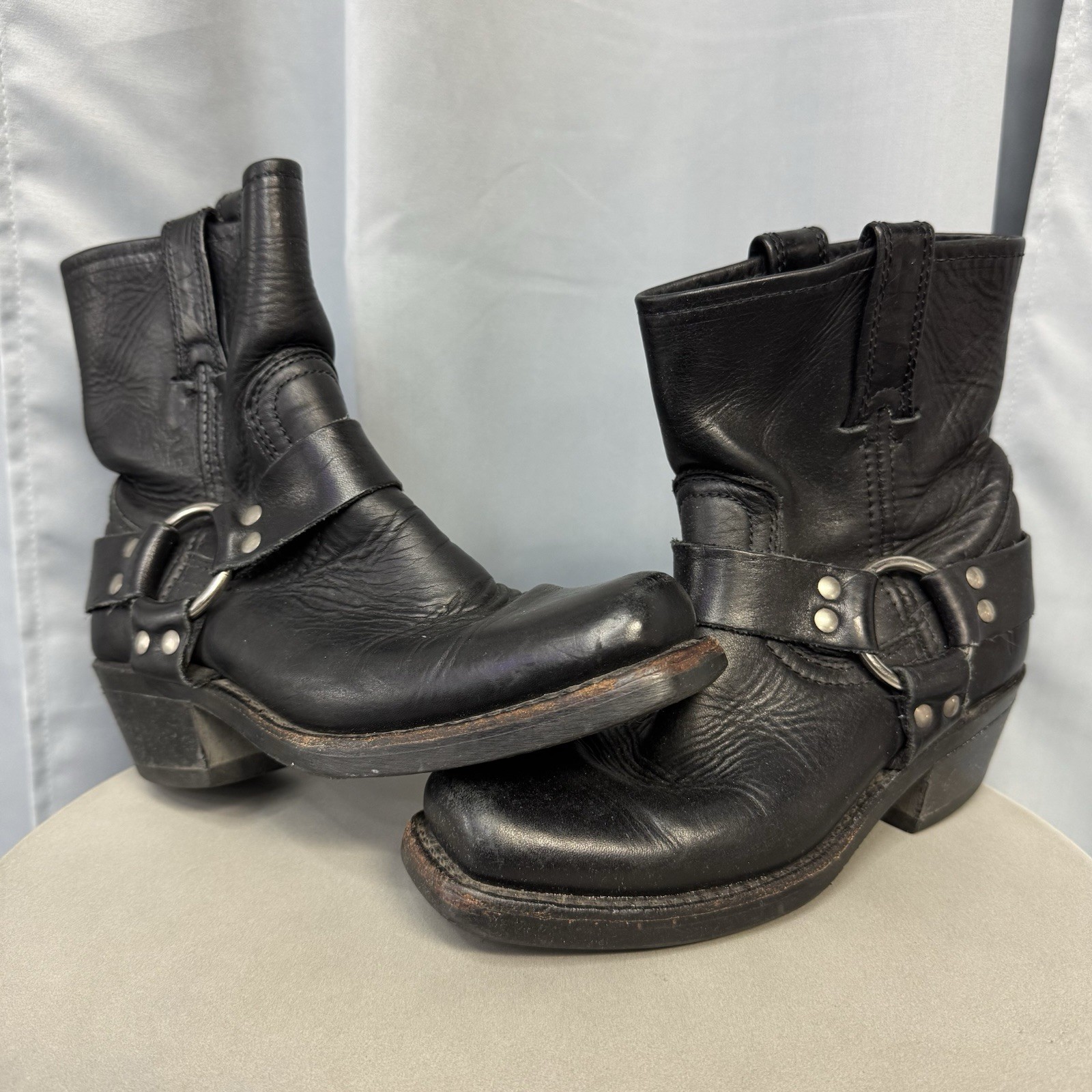 Frye Women’s Y2K Harness Leather Black Ankle Boots Cowgirl Biker - Size 6.5
