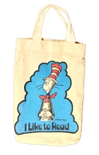 Vintage 1957 Dr. Seuss Cat In The Hat Canvas Tote Bag I Like To Read Book Bag