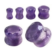 Amethyst Stone Double Flare Faceted Cut Ear Gauges Plugs Piercing Sold as Pair