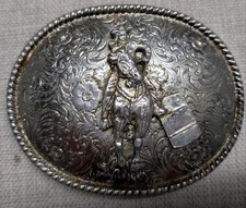 vintage USA made RODEO belt buckle BARREL RACING cowboy cowgirl WESTERN floral
