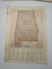 1917 Vintage ALABAMA Color State Map Gallery Wall Decor Authentic 15"x10-3/4"