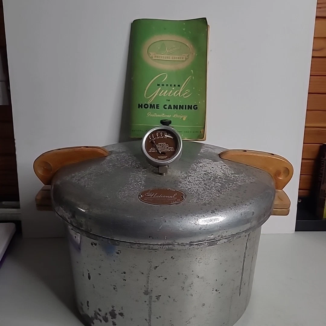 VTG 1930s 16 QT Pressure Cooker Canner National Presto No 7 w/ Accessories Wood