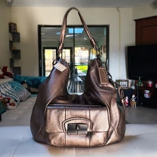 NWT Metallic Leather COACH Kristin Hobo Bag Women's Large Shoulder Purse $398