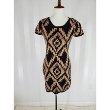 YA Women's Black & Tan Patterned Sweater Dress Sz M