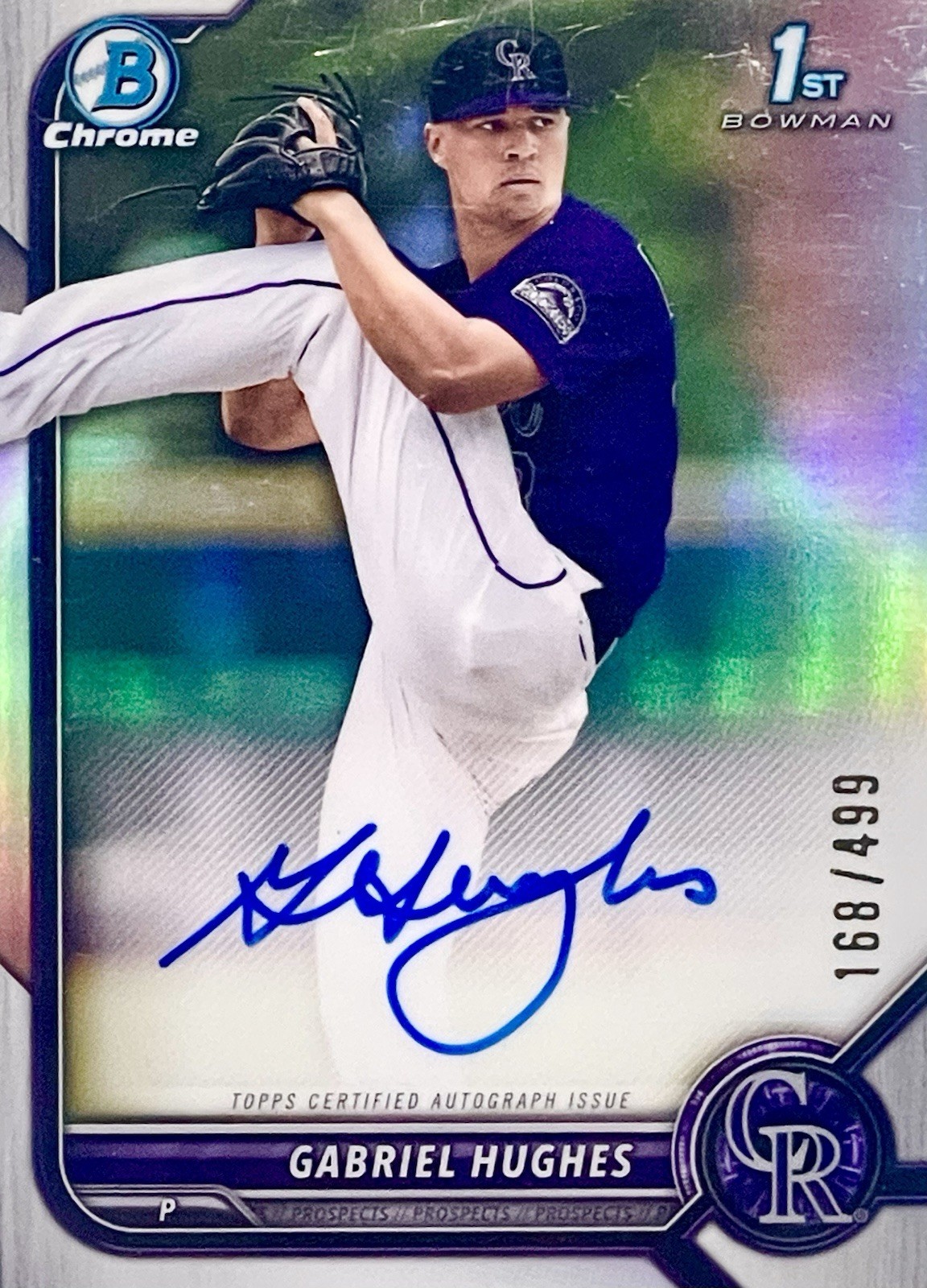2022 Bowman Chrome Gabriel Hughes 1st Bowman Auto 168/499 Refractor RC #CDA-GH