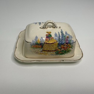 Vintage 1950s Lancaster & Sandland Crinoline Lady Butter Dish CV#600