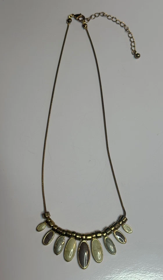 Pearlescent Enamel Oval Drop Beads 18" Necklace Maroon & Blue & Off-White Gold - Image 2 of 4