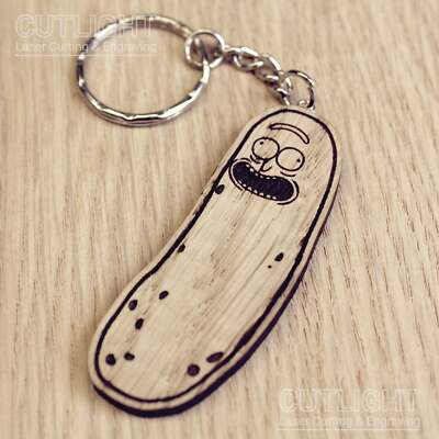 Lasercut Holz Schlüsselanhänger Keychain.  Pickle Rick