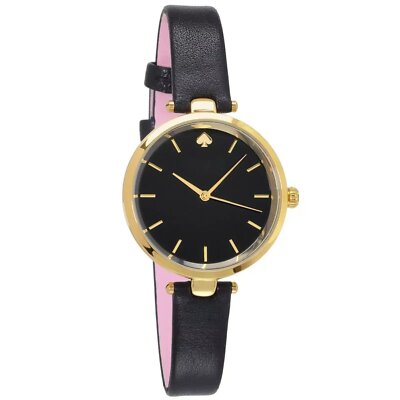 Kate Spade New York Holland Gold Damenuhr, schwarzes Zifferblatt, Lederband KSW904