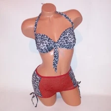 Seven til Midnight Lingerie Set M/L Medium Large Bra & Panty Red Leopard High Wa