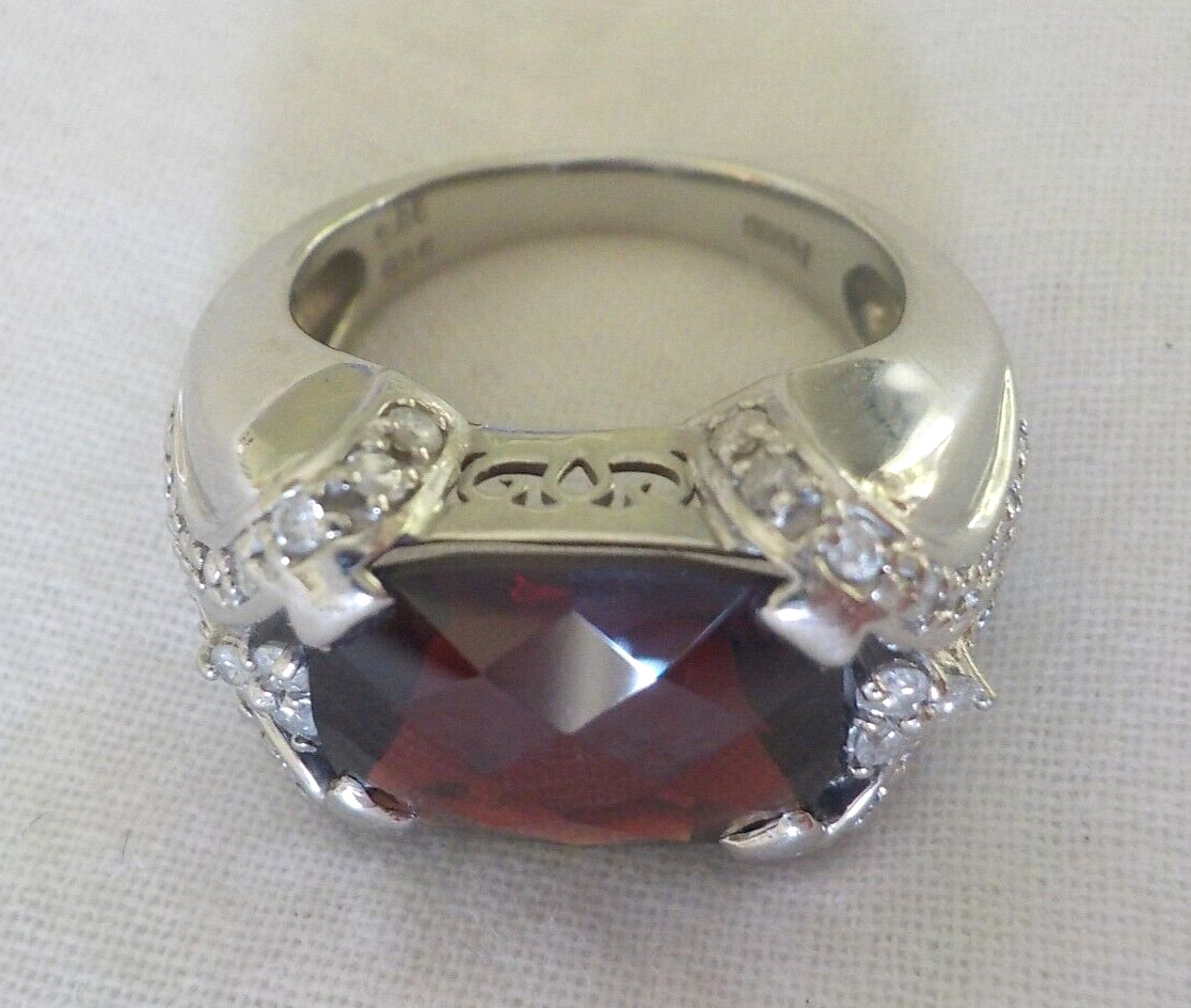 Heavy Solid Platinum Checkered Garnet Diamond Rin… - image 12