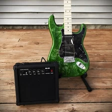 Full-Size Green Electric Guitar Starter Package with 20-Watt Amp and Accessories