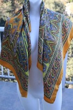 Colorful Yellow Blue Silky Satin Paisley Print Scarf Wrap Women Beach Coverup