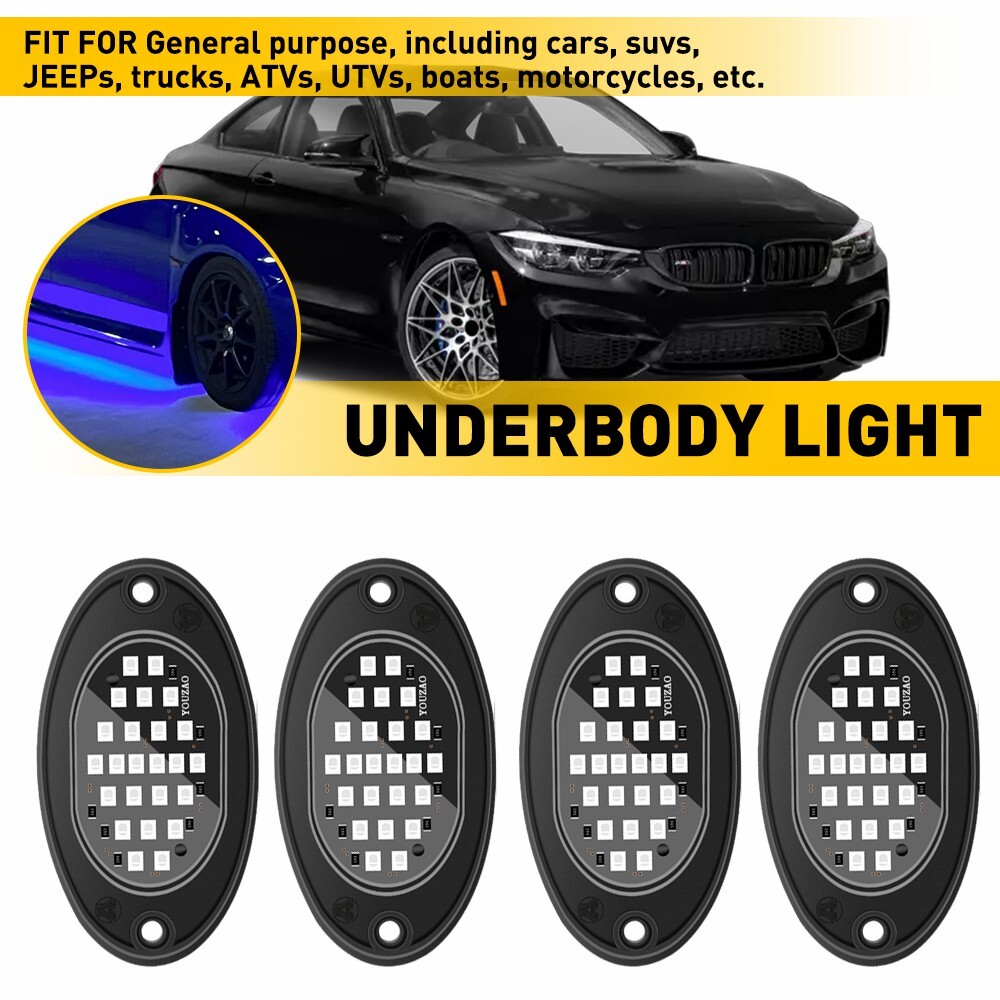 Blue 4 Pods LED Rock Lights For JEEP Offroad Car Truck ATV Boat Underbody Light