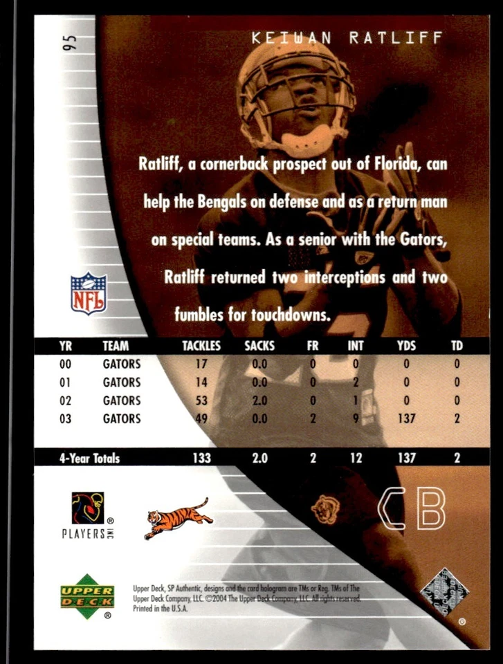 2004 SP Authentic Keiwan Ratliff Rookie 0925/1199 Cincinnati Bengals #95 R140 - Image 2 of 2