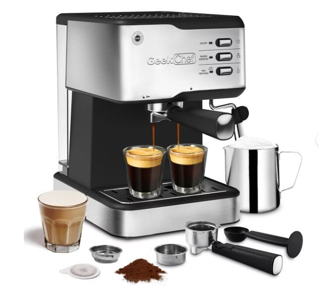 Máquina de café espresso Geek Chef, cafetera de 20 bares con espumador de leche, tanque de agua de 1,5 L