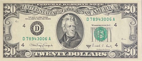1988 Series A 20 Dollar Bill Uncirculated US Federal Reserve Note D78943006A - Picture 7 of 12