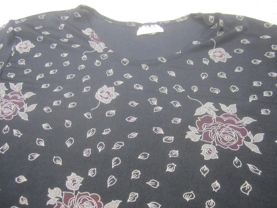 VTG Joslar Shirt Womens Medium Black Floral Short Sleeve Blouse Nylon Spandex - Image 2 of 4