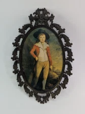 Vintage Mini Art Decor Brass Metal Oval Frame Italy Victorian Boy 8" FR2 BIS