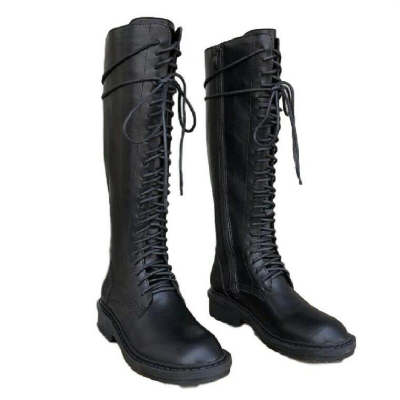 LINEA DONNA STIVALI al ginocchio Cavaliere basso grosso tacchi Stringati Plateau Zip Caldo Scarpe L